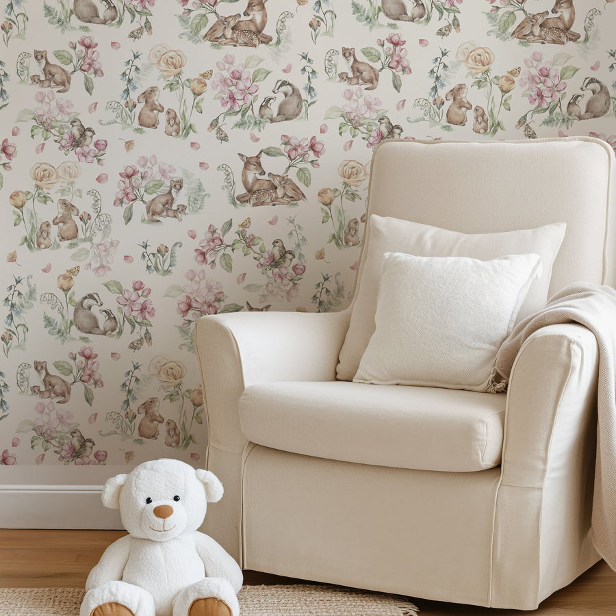 Fairy Forest Meadow – Woodland Animals Nursery Wallpaper