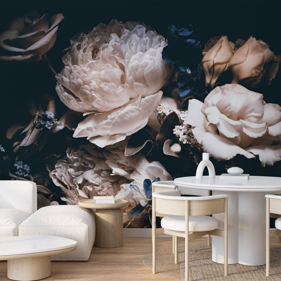 Luxury Dark Floral Wallpaper | Peony Mural for Elegant Living Rooms ...
