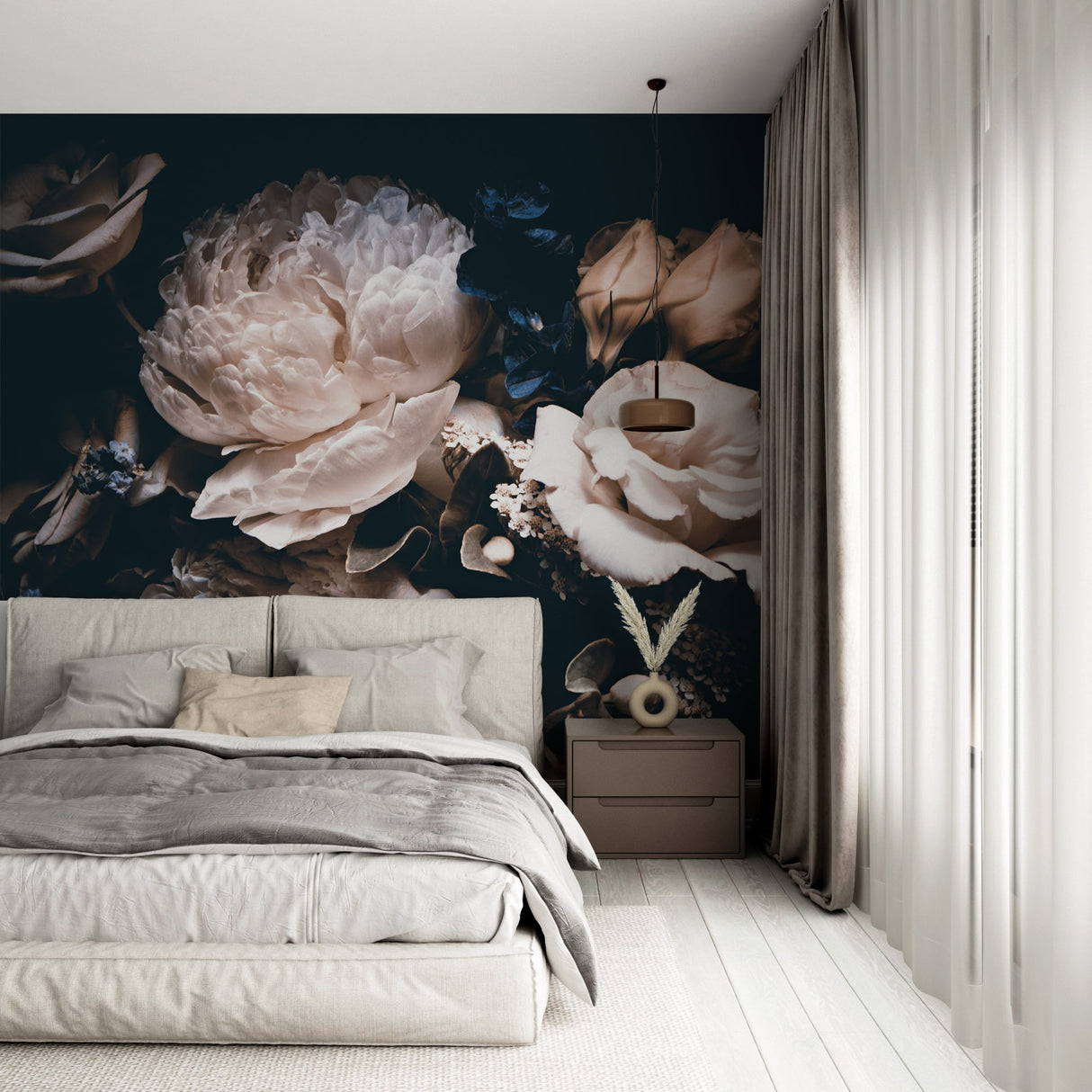Luxury Dark Floral Wallpaper - Peony Mural Wallpaper