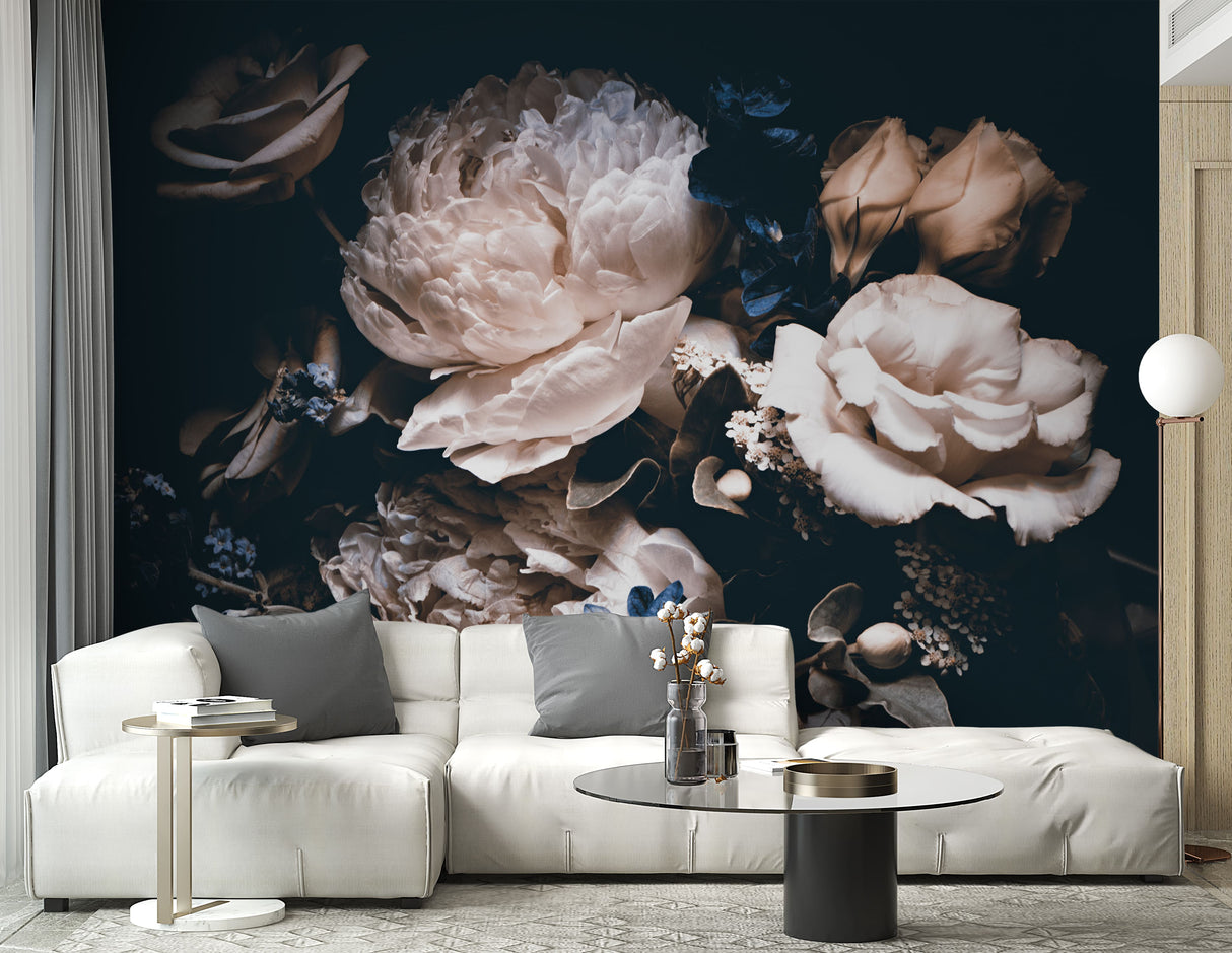 Luxury Dark Floral Wallpaper - Peony Mural Wallpaper
