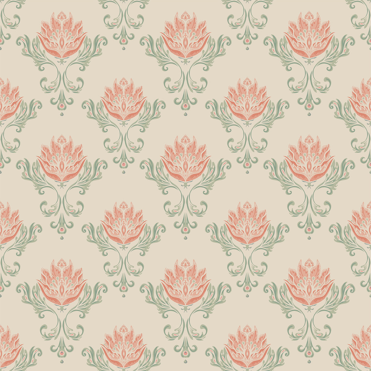Vintage Floral Damask Wallpaper – Retro Art Nouveau Wallpaper