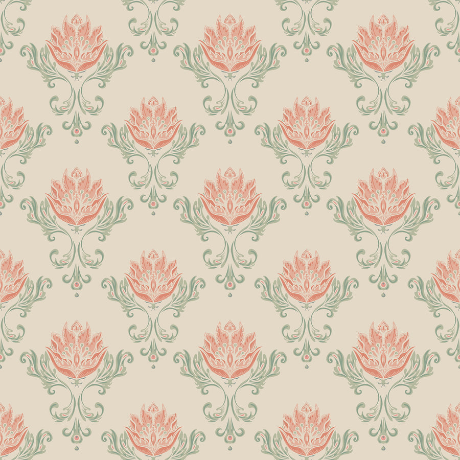 Vintage Floral Damask Wallpaper – Retro Art Nouveau Wallpaper