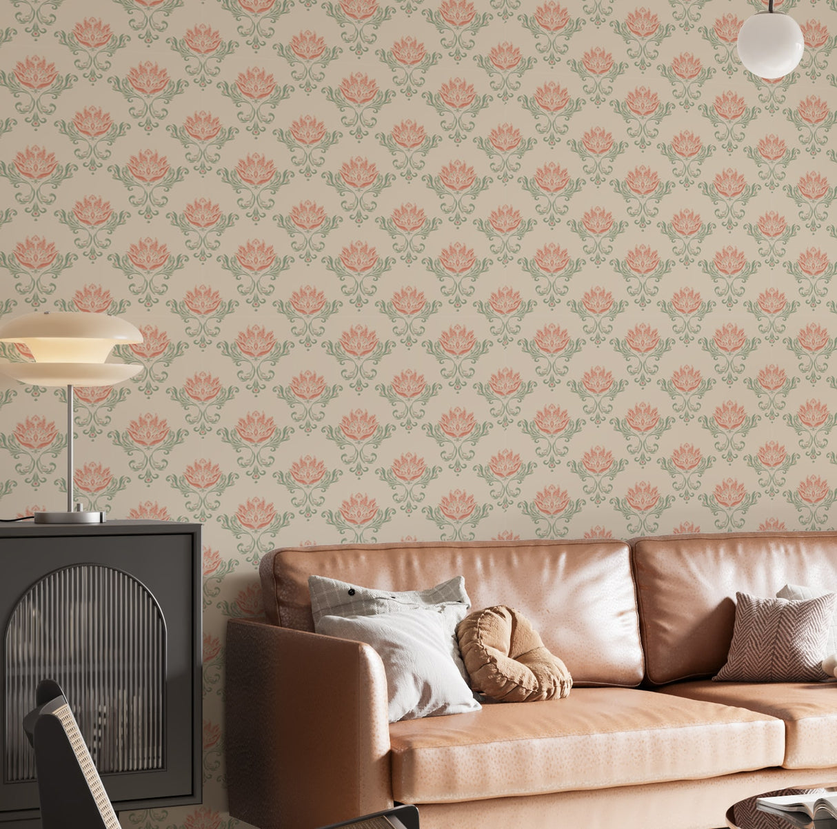 Vintage Floral Damask Wallpaper – Retro Art Nouveau Wallpaper