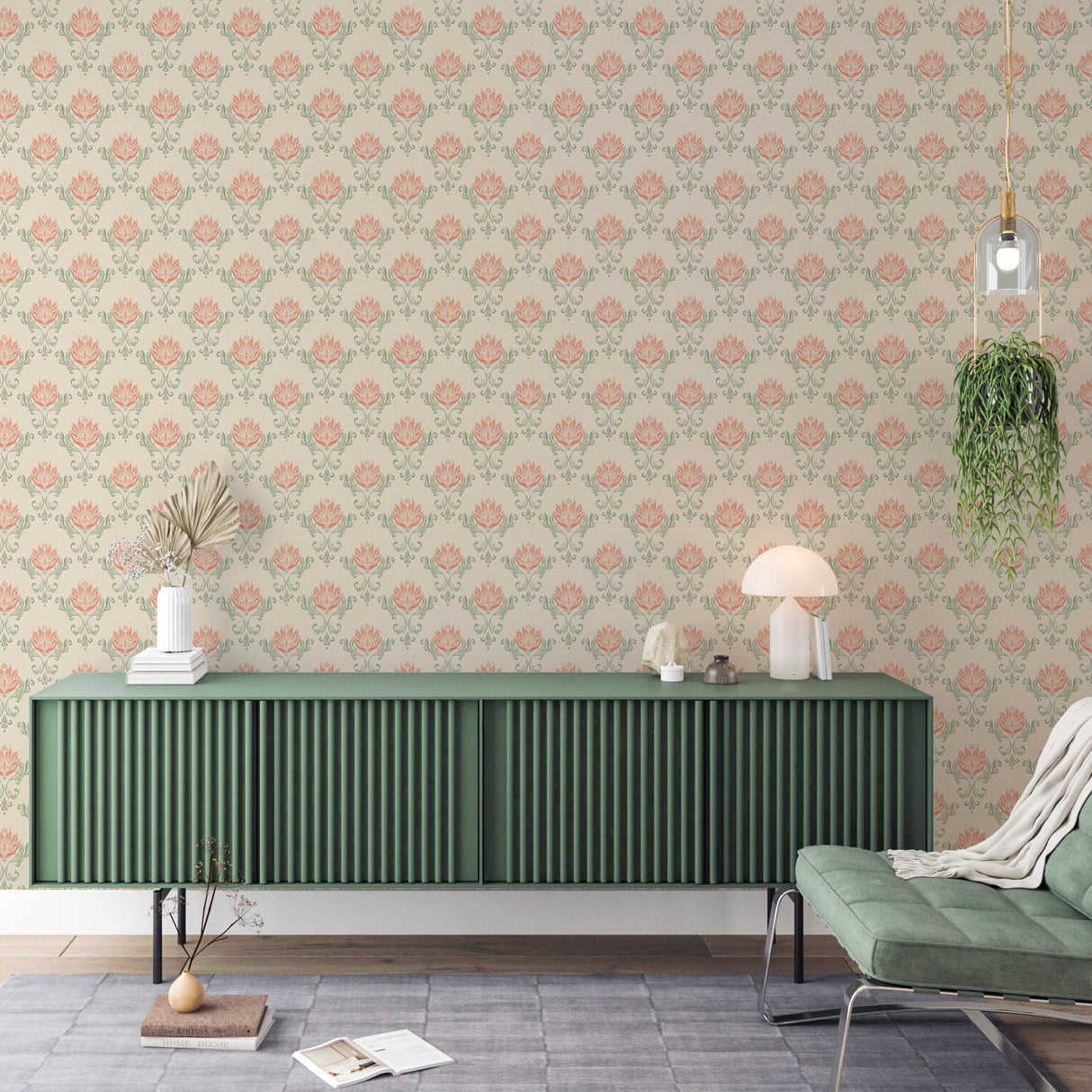 Vintage Floral Damask Wallpaper – Retro Art Nouveau Wallpaper