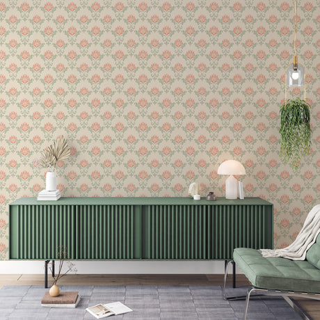 Vintage Floral Damask Wallpaper – Retro Art Nouveau Wallpaper