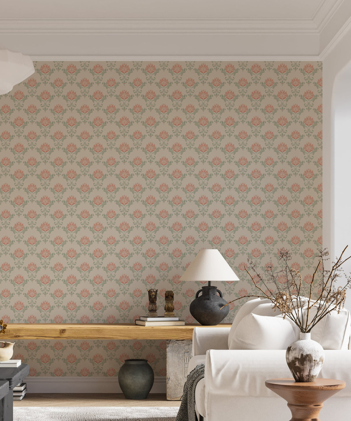Vintage Floral Damask Wallpaper – Retro Art Nouveau Wallpaper