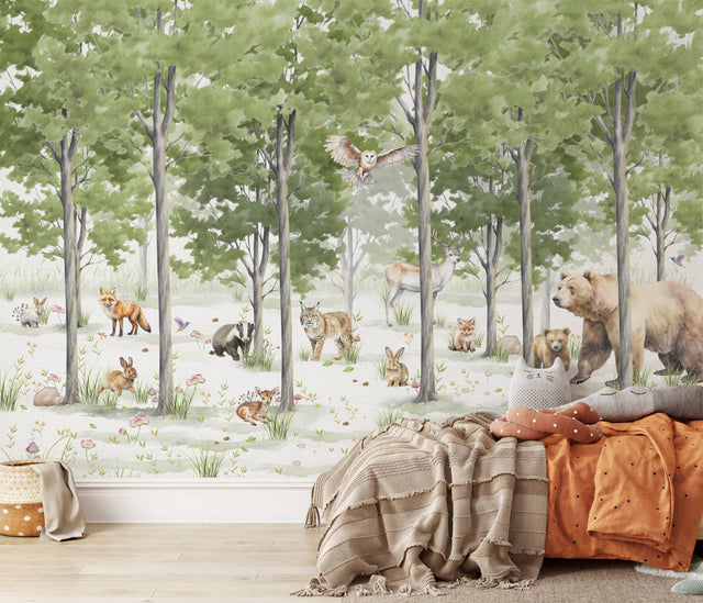 Woodland Animals Forest Peel and Stick Wallpaper 🐻| Nursery Wall Décor ...