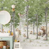 Woodland Animals Forest Wallpaper Mural - Peel and Stick Nursery Wall Decor