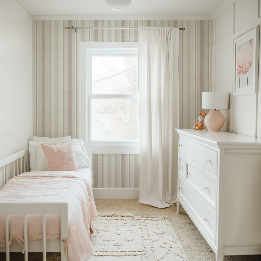 Ojai Stripe Wallpaper - Neutral Linen Textured Striped Wall Covering