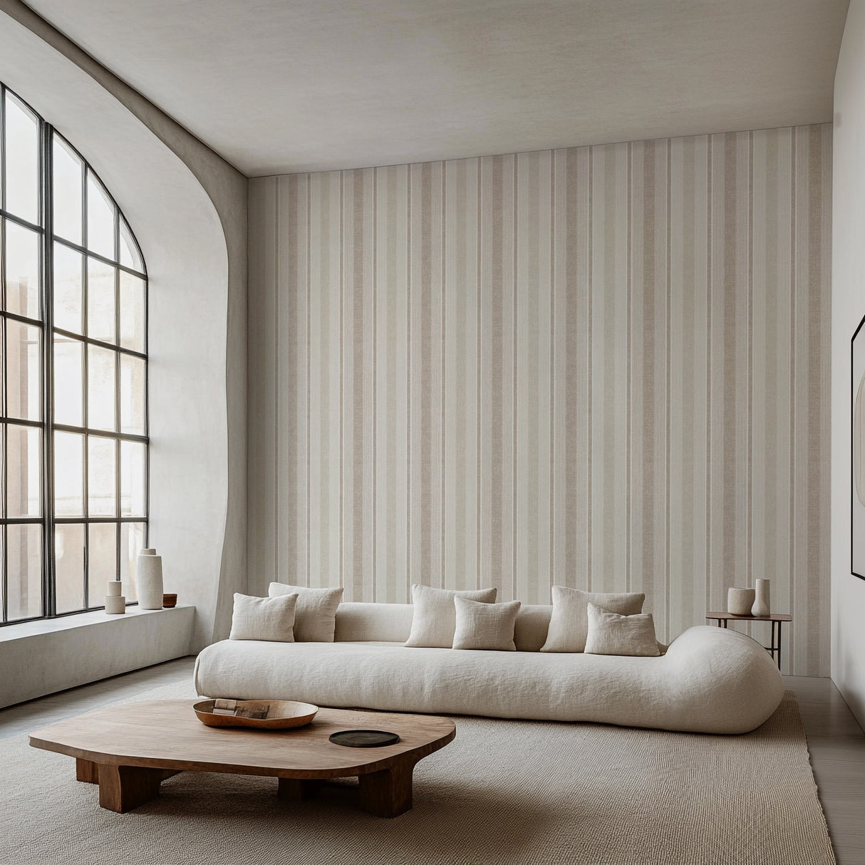 Ojai Stripe Wallpaper - Neutral Linen Textured Striped Wall Covering