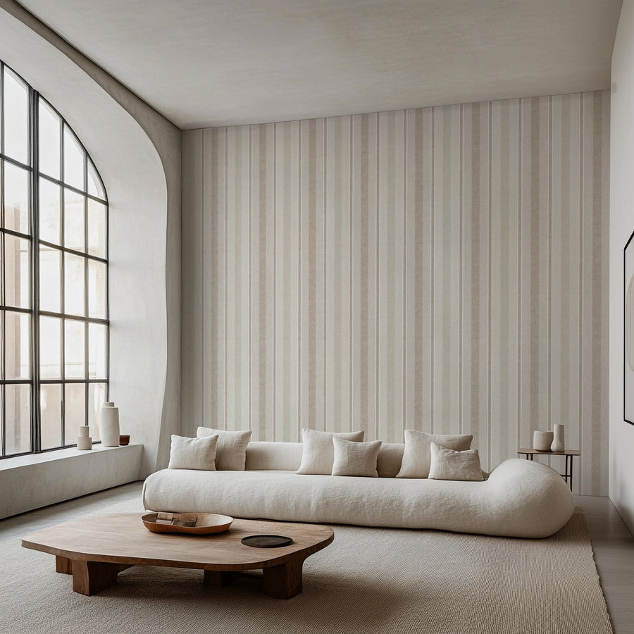 Ojai Stripe Wallpaper - Neutral Linen Textured Striped Wall Covering