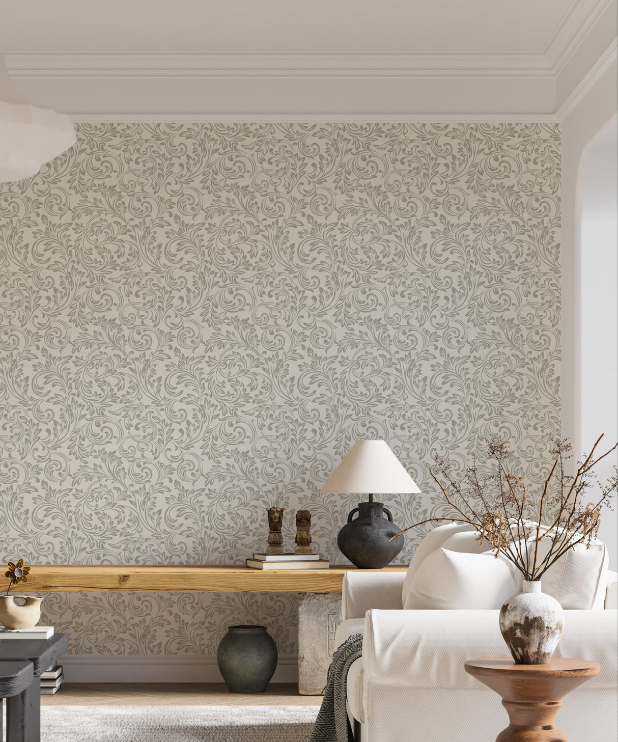 Luxury Gray Baroque Wallpaper - Modern Damask Design