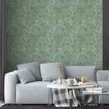 Green Ornamental Art Deco Style Wallpaper Peel and Stick