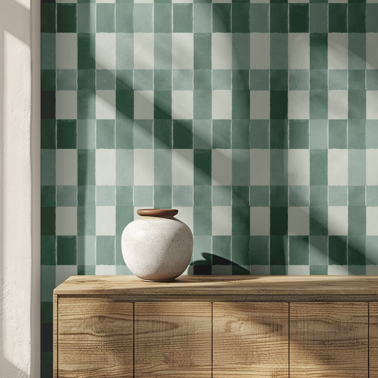 Modern Green Checkered Wallpaper