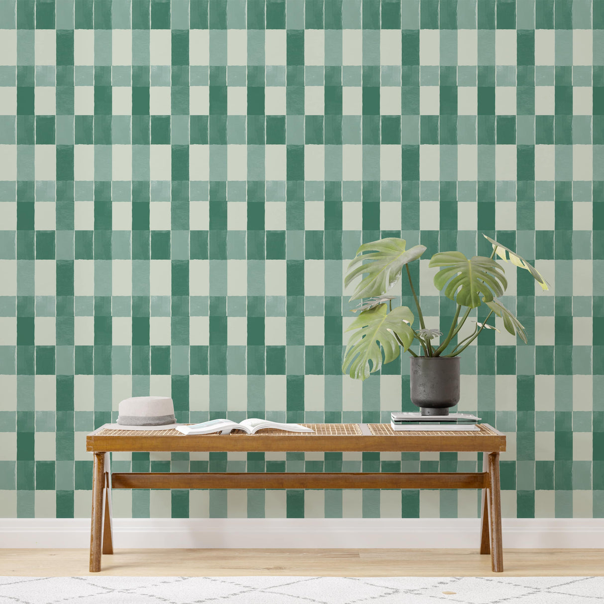 Modern Green Checkered Wallpaper