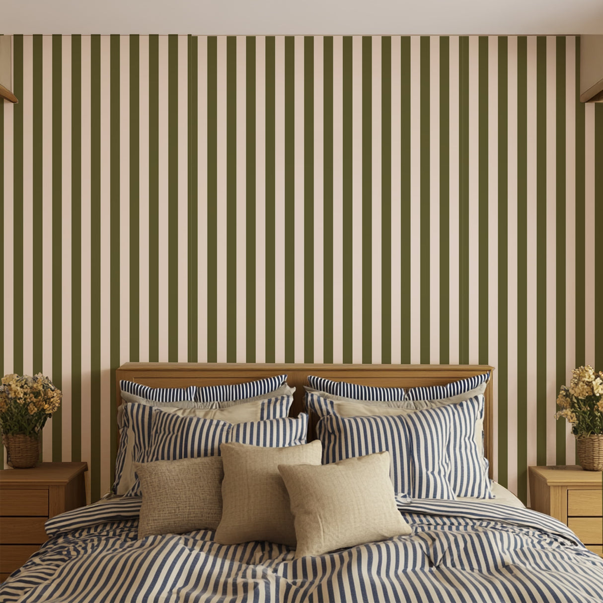 Olive Coast – Green Vertical Striped Removable Wallpaper