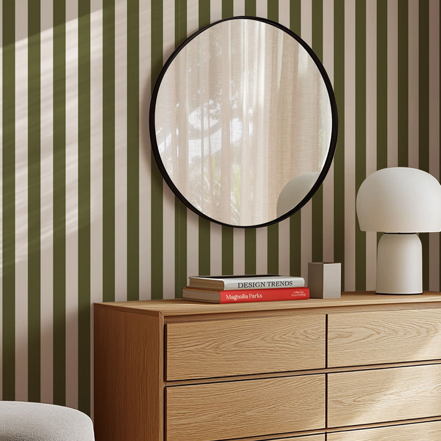 Olive Coast – Green Vertical Striped Removable Wallpaper