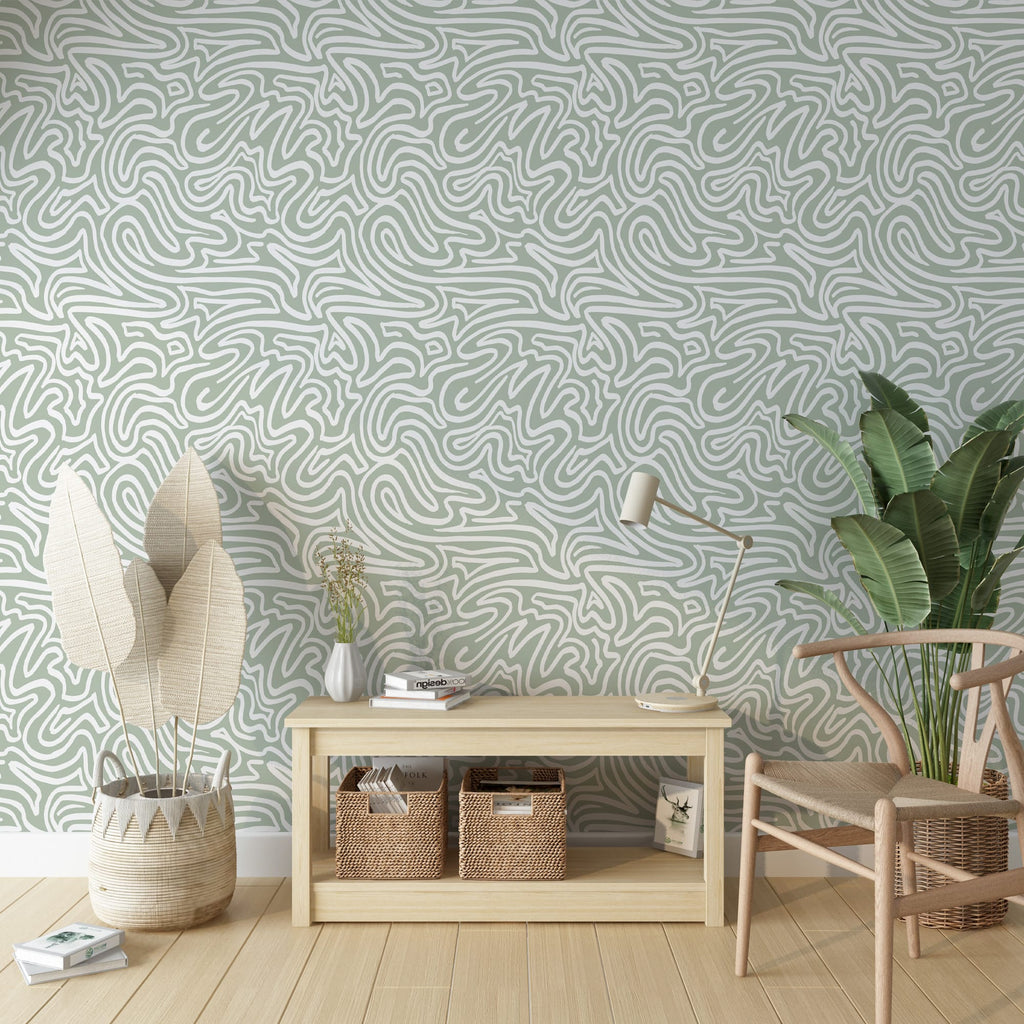 Green Modern Flow Line Geometric Wallpaper