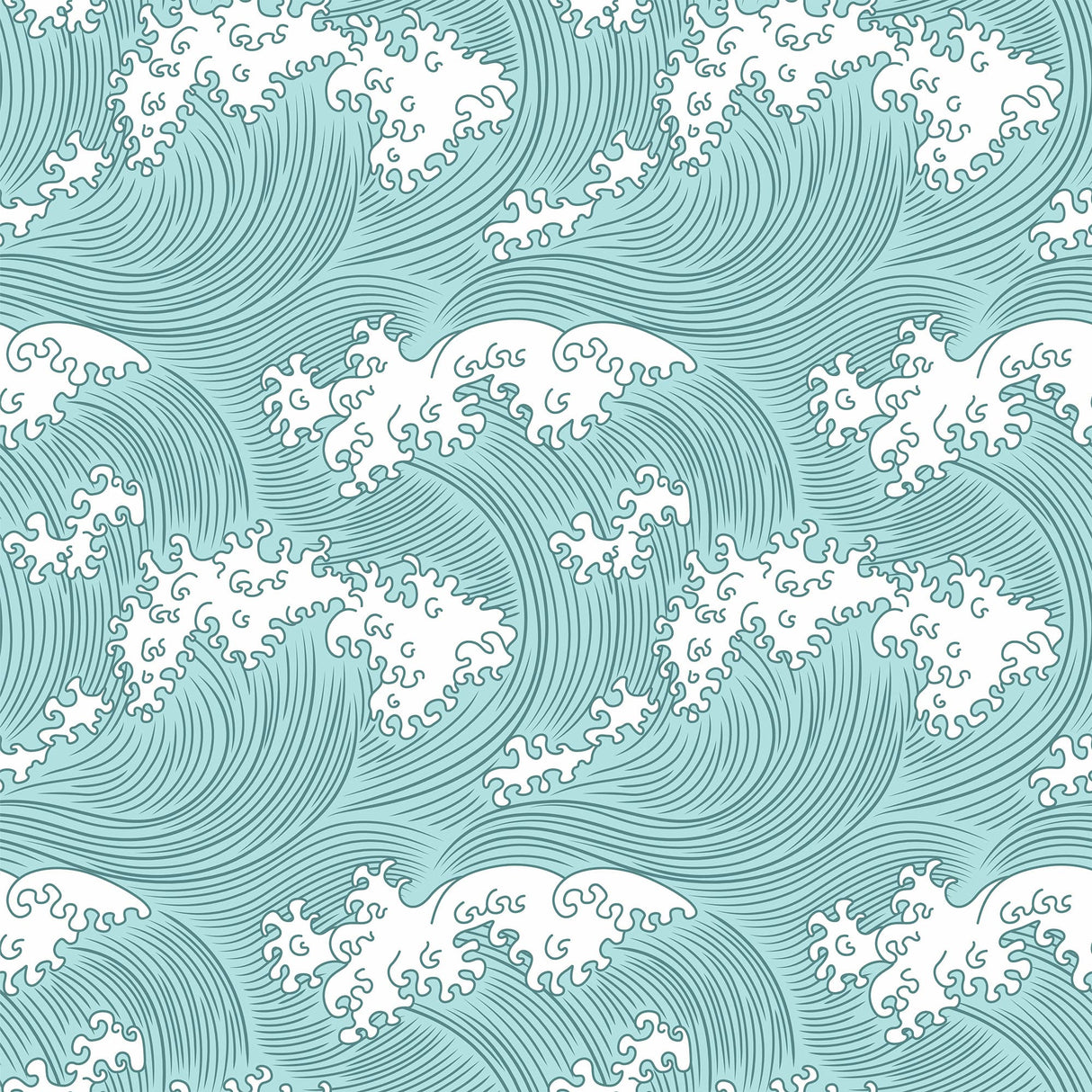 Coastal Japanese Wave Peel and Stick & Traditional Wallpaper