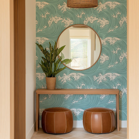 Coastal Japanese Wave Peel and Stick & Traditional Wallpaper