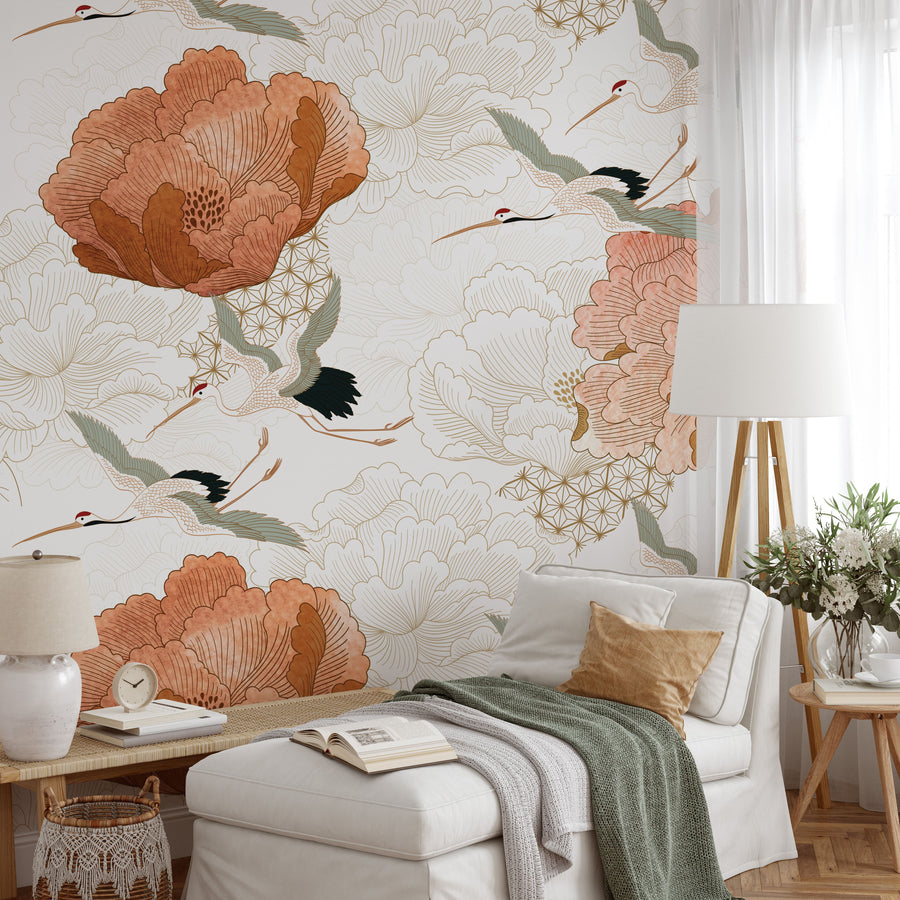 Crane Mural Wallpaper Japanese Floral Wallpaper Mural image 2