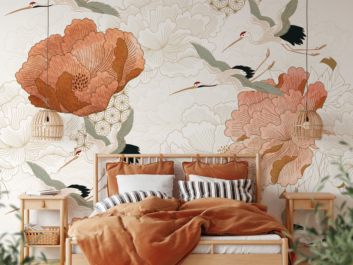 Crane Mural Wallpaper Japanese Floral Wallpaper Mural image 5