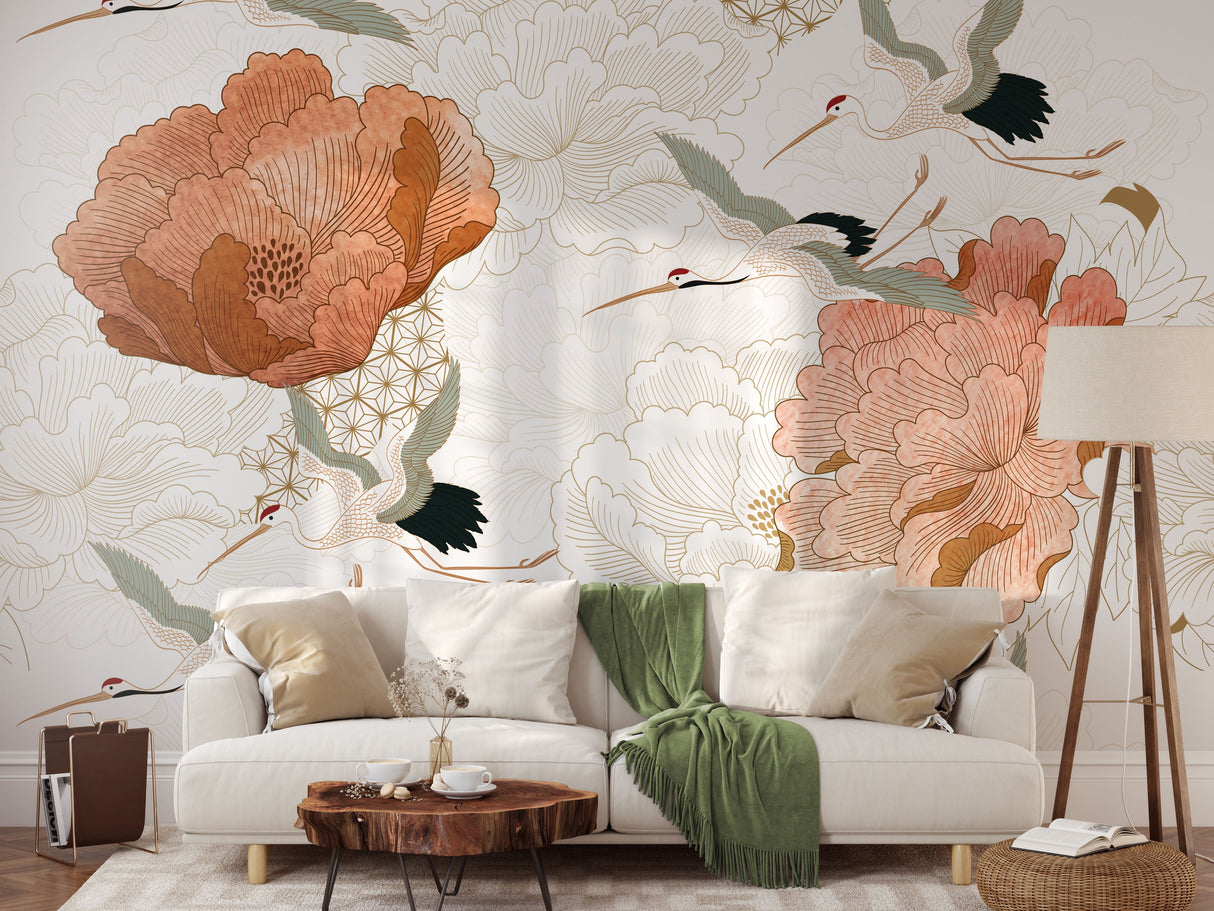 Crane Mural Wallpaper Japanese Floral Wallpaper Mural image 7