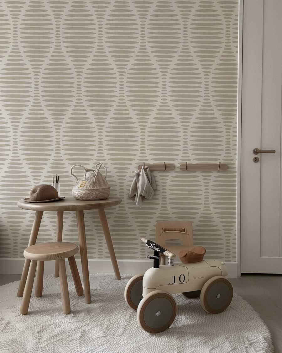 Kids playroom room with Ogee Sketchy Ovals Wallpaper - Light Brown