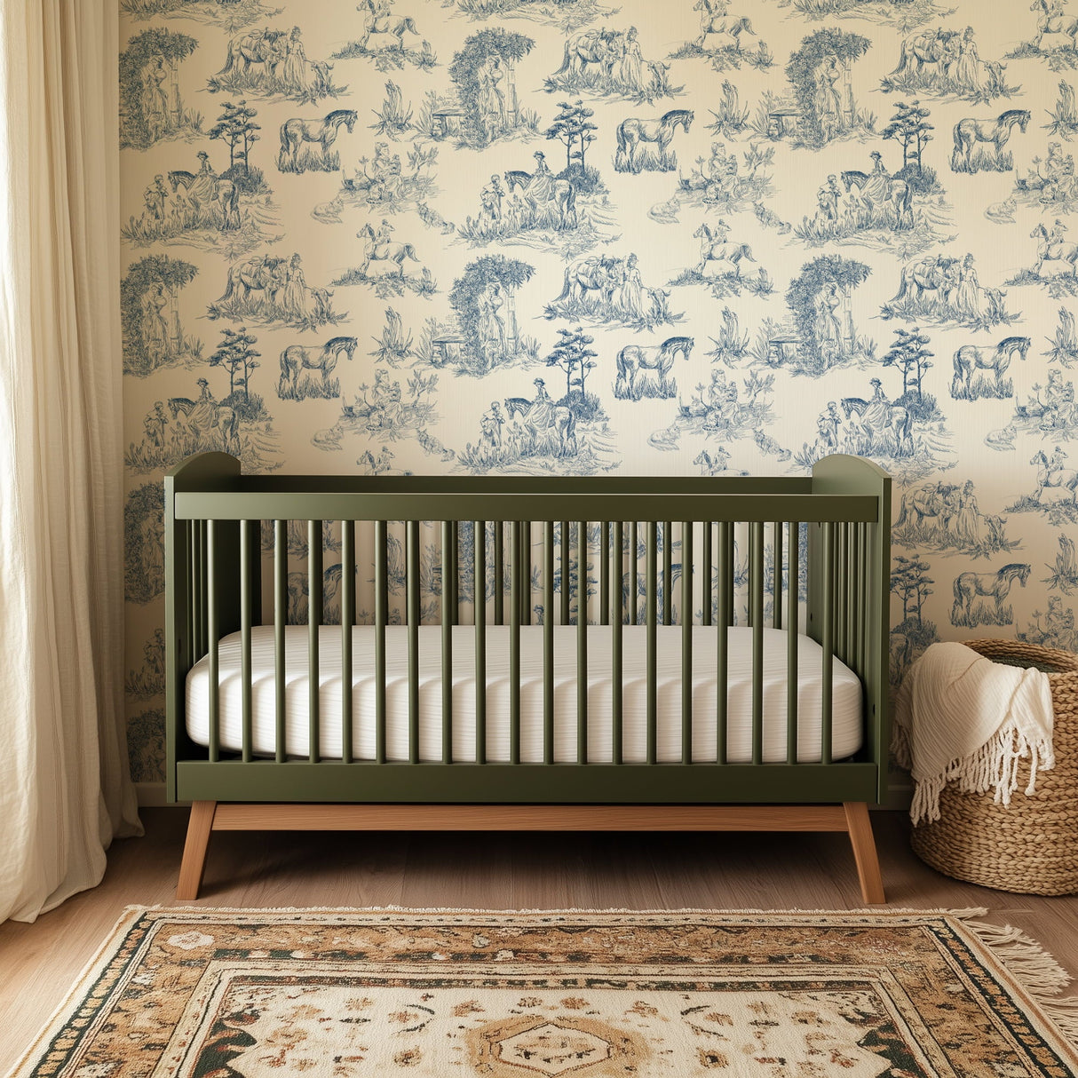 Luxury Blue French Toile Wallpaper - Elegant Countryside Wallcovering