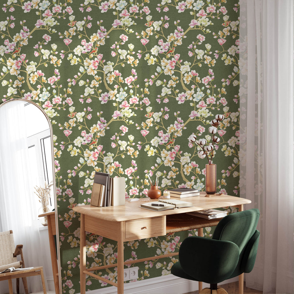 Green Floral Wallpaper Interior at Mia Mort blog