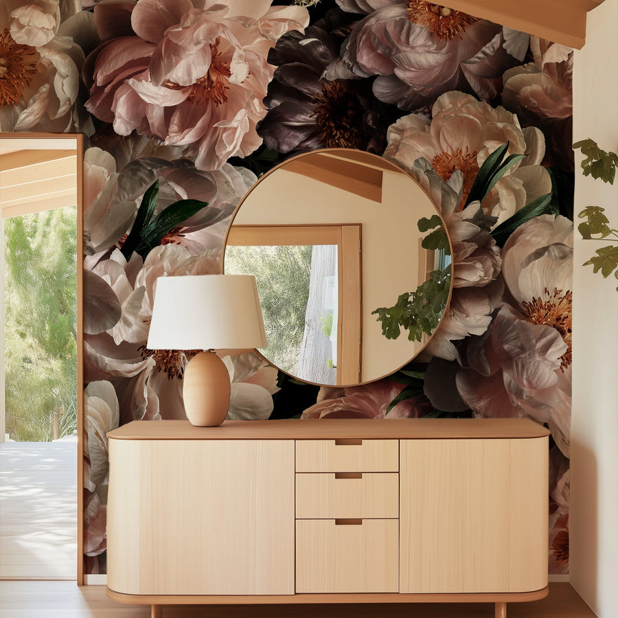 Midnight Bloom Dark Romantic Peony Wallpaper Mural