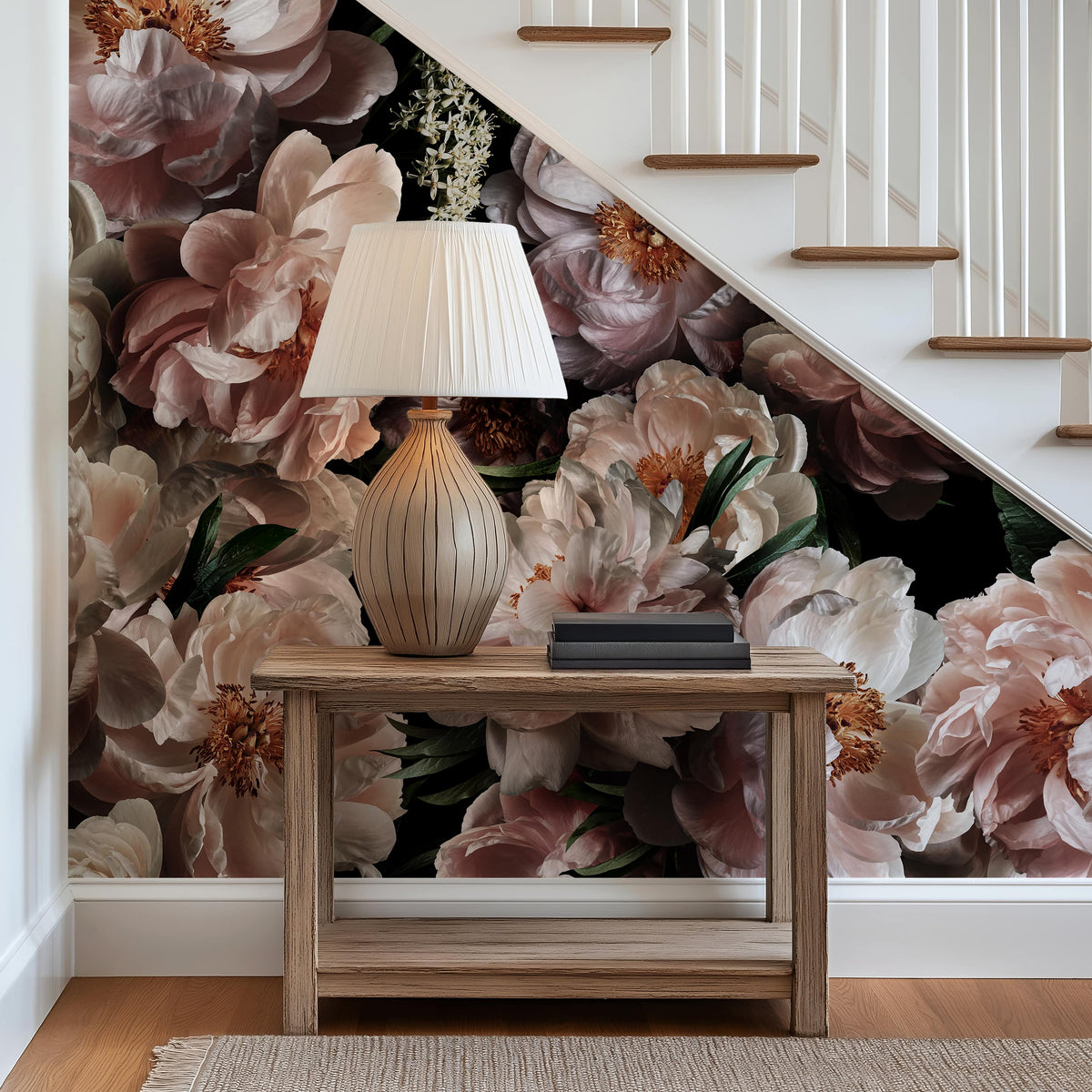 Midnight Bloom - Dark Floral Peony Mural Wallpaper for Romantic ...