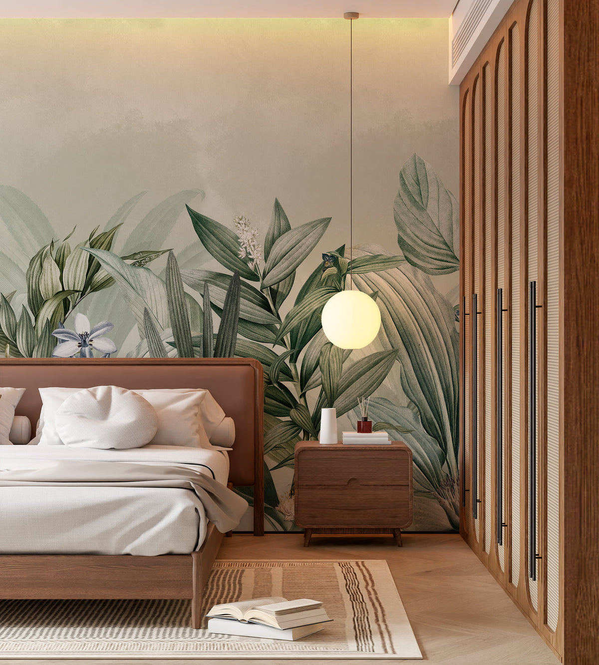 Tropical Botanical Wall Mural – Sage Green Jungle Wallpaper