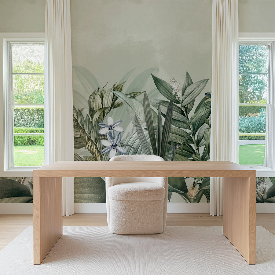Modern interior with Tropical Botanical Wallpaper Mural