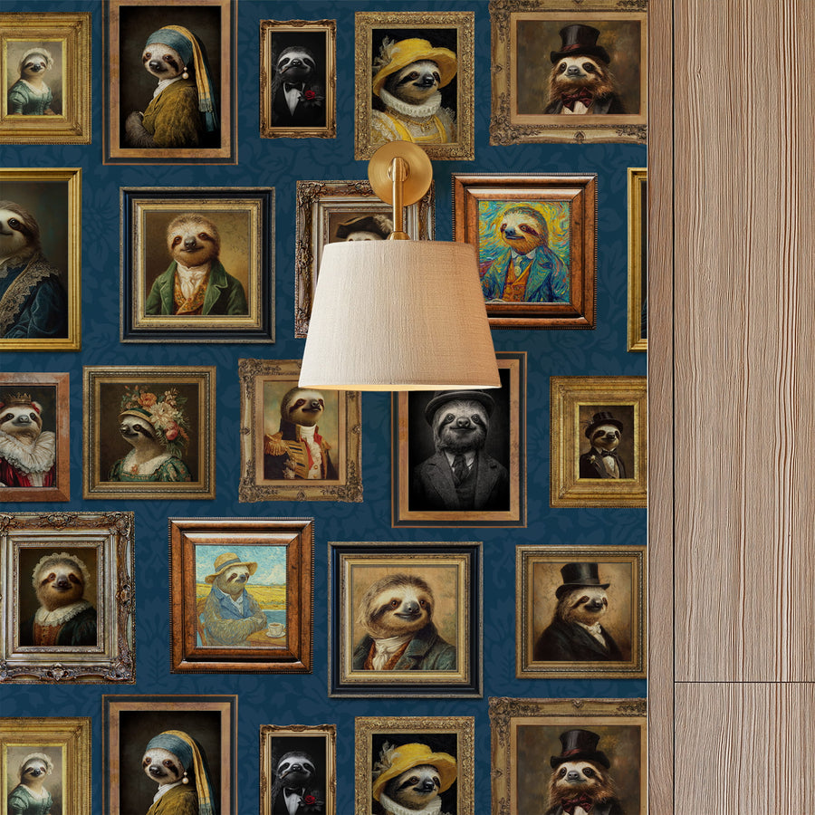Modern interior with Vintage Sloth Portrait Wallpaper