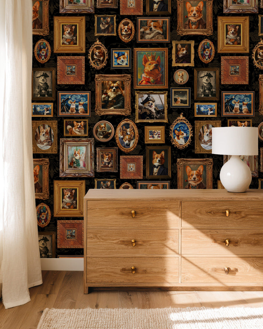 Modern room with Vintage Corgi Portrait Gallery Wallpaper