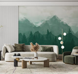 Serene Mountain Forest Wallpaper – Tranquil Green Landscape Mural