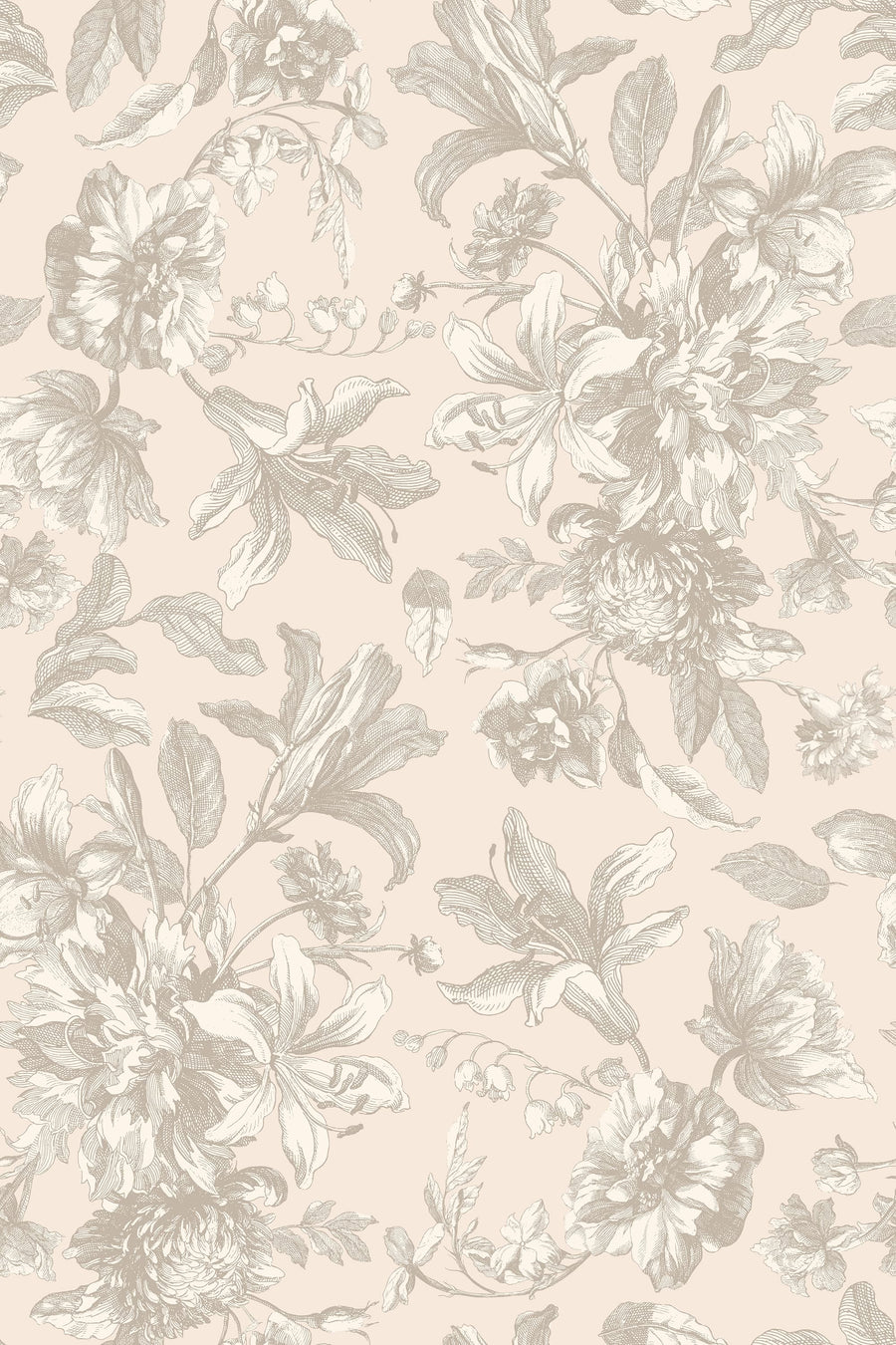 Neutral Vintage Floral Wallpaper – Gentle Taupe Botanical Pattern