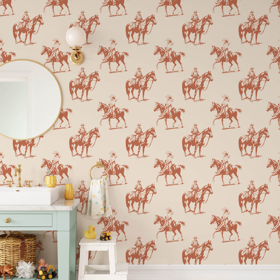 Nursery room with Western Cowboy Wallpaper