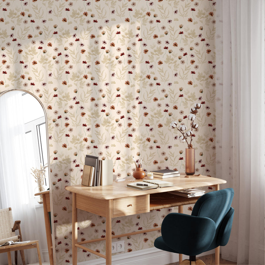 Office space with Fern Peel and Stick Wallpaper