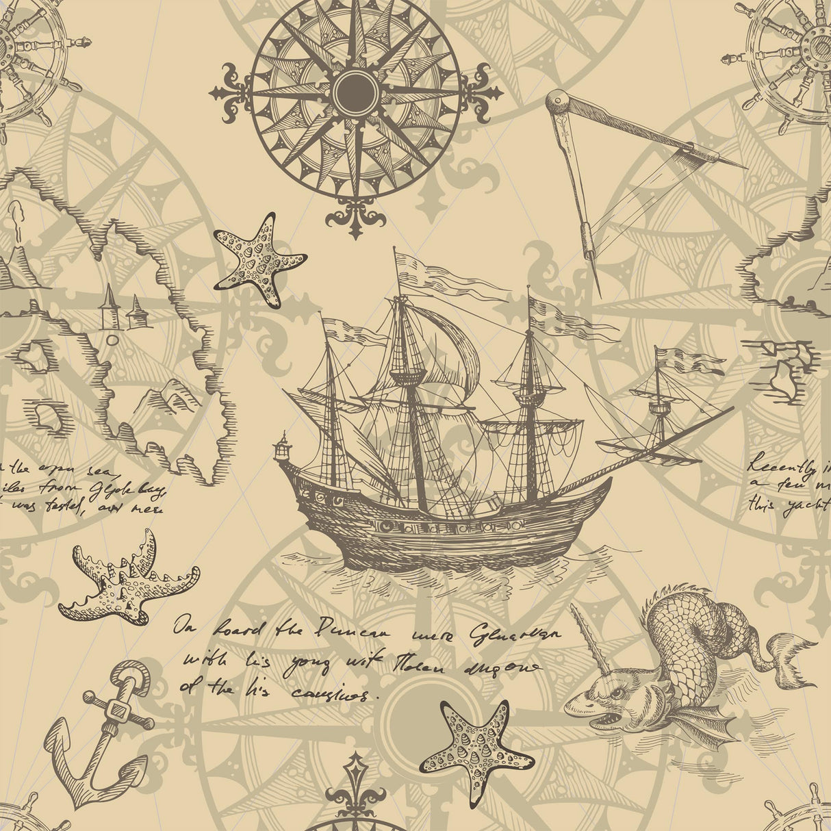 Vintage Nautical Compass Rose Wallpaper