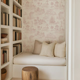 Pastoral Romance – Pale Pink Toile Landscape Wallpaper
