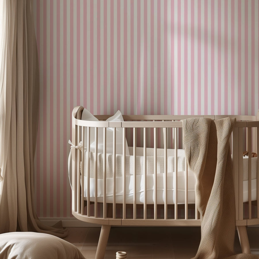 Blush Riviera – Pink Vertical Striped Peel and Stick Wallpaper