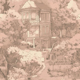 Vintage French Toile Wallpaper – Romantic Manor Scene in Blush Pink