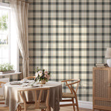 Classic Beige and Gray Plaid Wallpaper - Peel and Stick Wallpaper