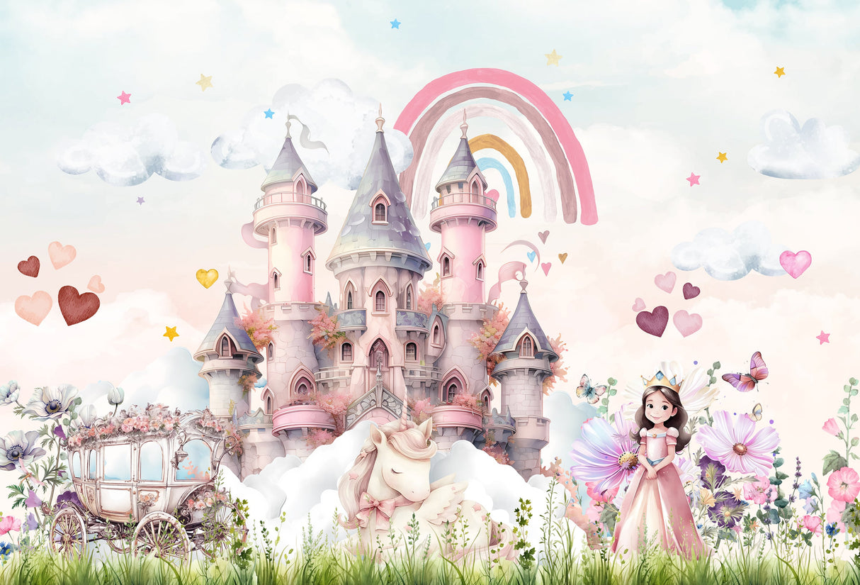 Enchanting Unicorn Princess Castle Wallpaper Mural