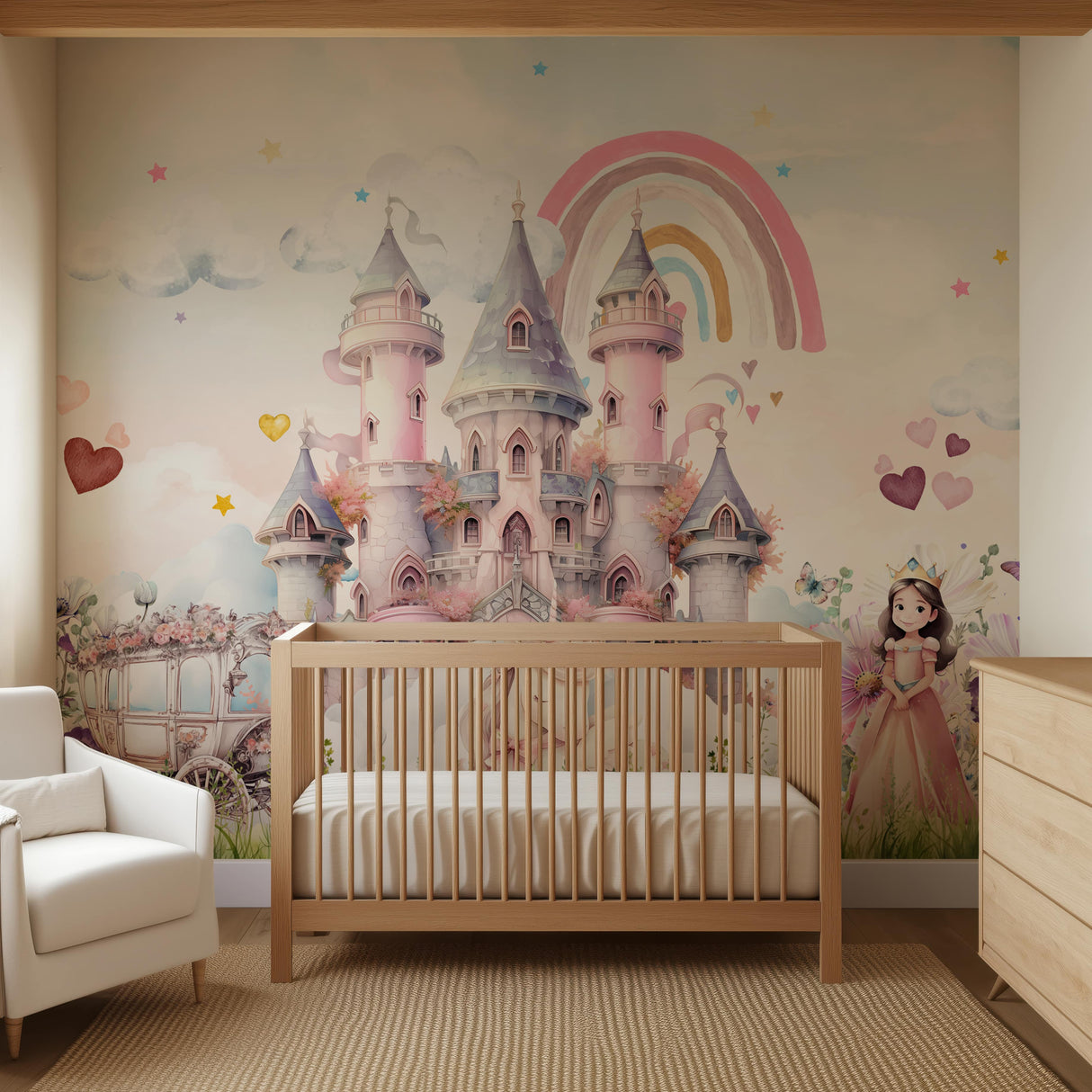 Enchanting Unicorn Princess Castle Wallpaper Mural