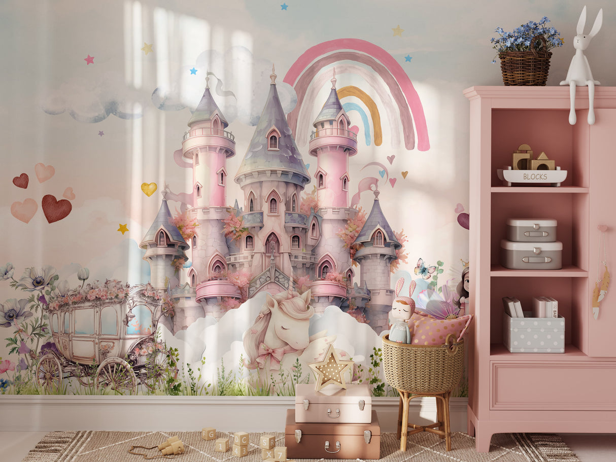 Enchanting Unicorn Princess Castle Wallpaper Mural