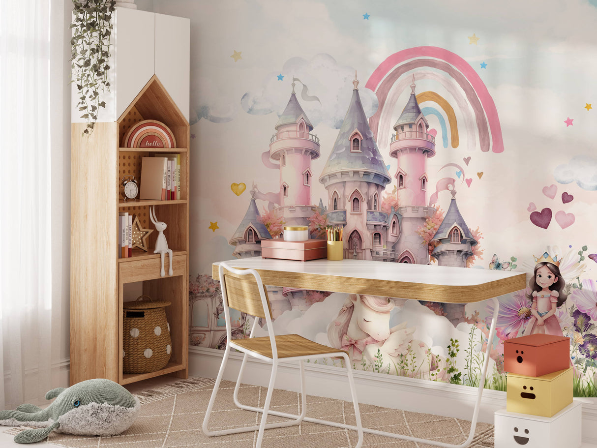 Enchanting Unicorn Princess Castle Wallpaper Mural
