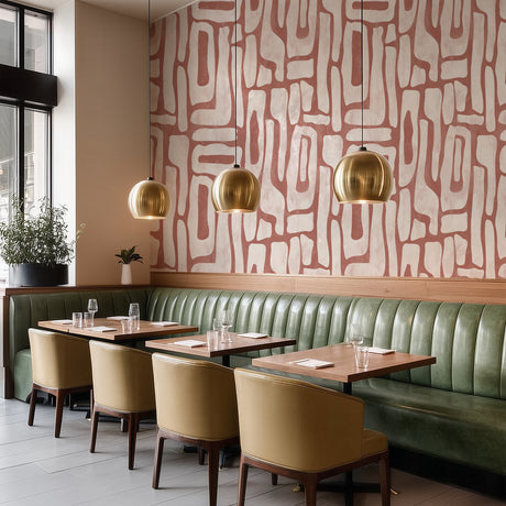 Terracotta Abstract Shapes Wallpaper – Modern Red & White